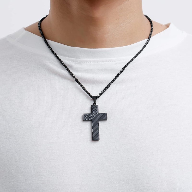 DuoDiner Valentines Day Gifts for Him -18+2 Inch Cross Necklace Bible Verse Stainless Steel American Flag Pendant Chain for Men Boys Cross Jewelry Gift - Image 2